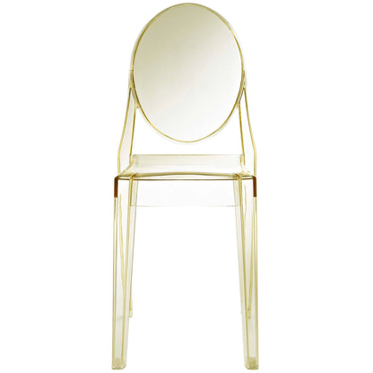 Casper dining chair by Modway, round clear acrylic back with gold metal frame on Tampa Home & Garden Store