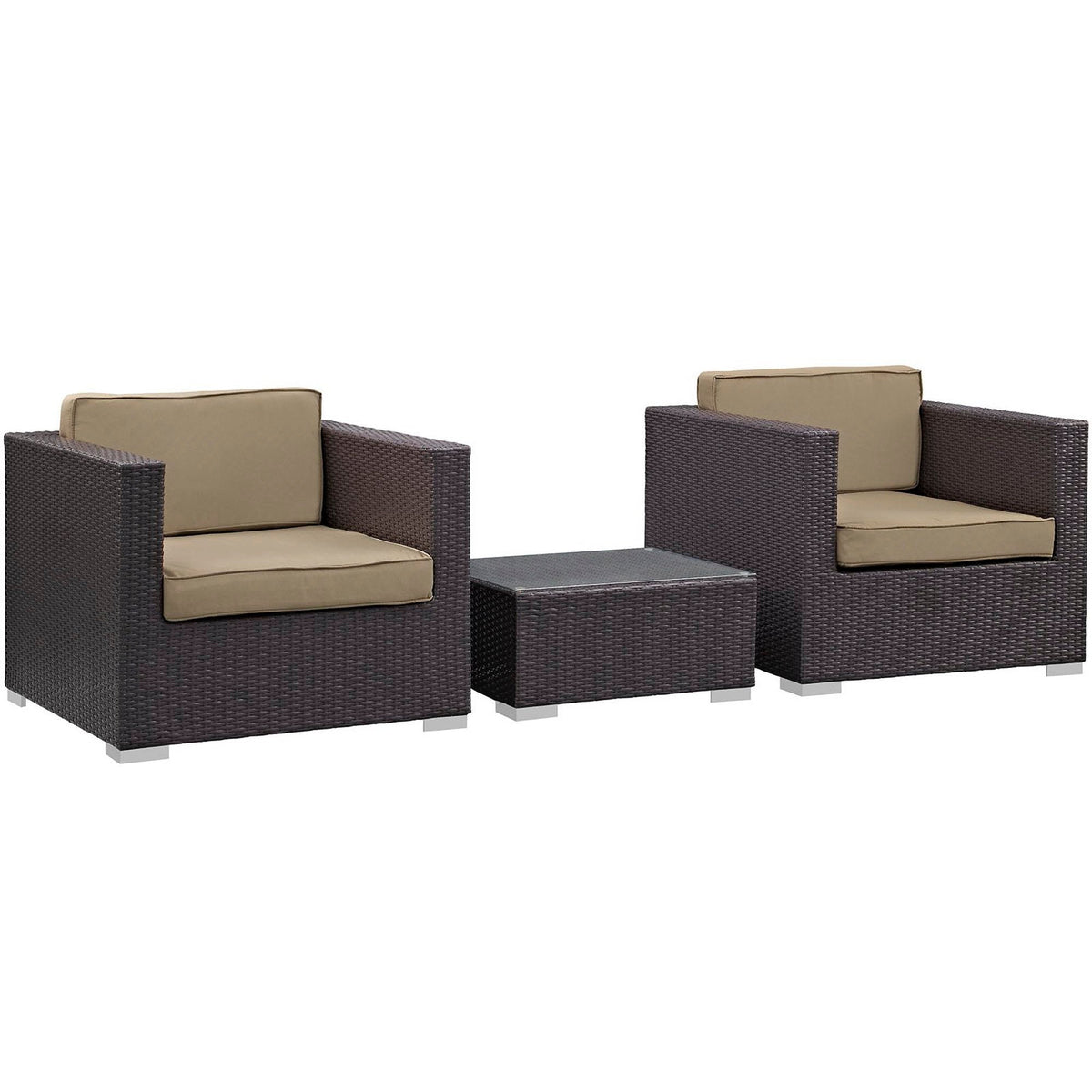 Burrow 3-Piece Outdoor Patio Sofa Set by Modway in dark brown wicker with beige cushions on Tampa Home & Garden Store