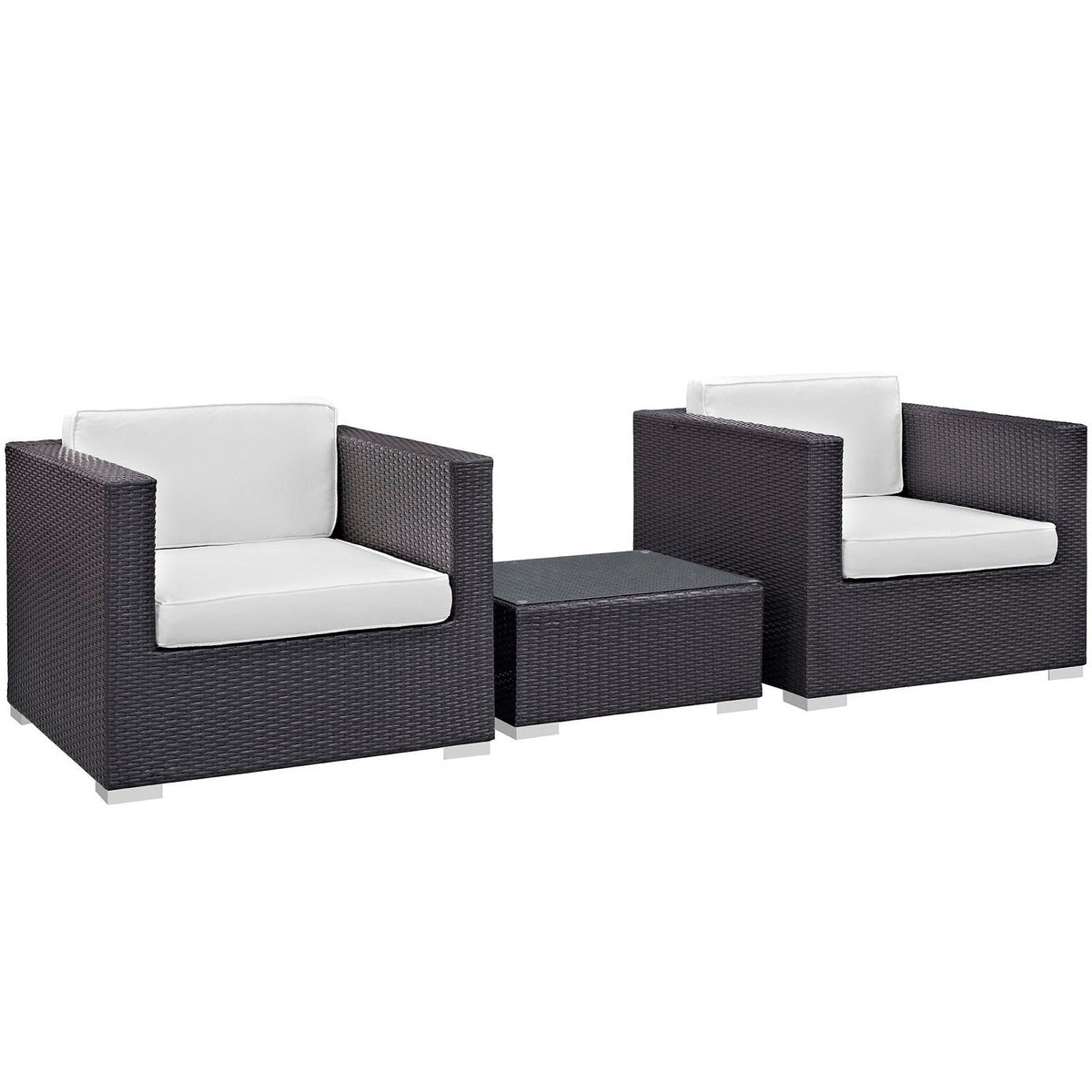 Burrow 3 Piece outdoor patio sofa set Modway dark brown wicker with cushions 2 chairs + table on Tampa Home & Garden Store