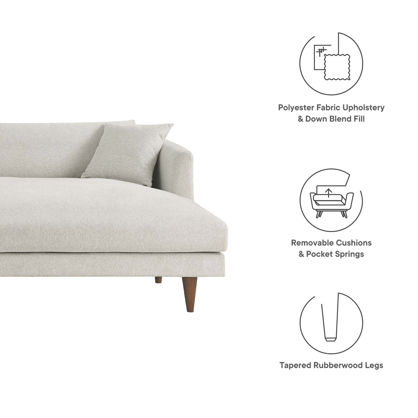 Zoya right-facing down-filled overstuffed sectional sofa in beige fabric by HouseOfZazla on Tampa Home & Garden Store