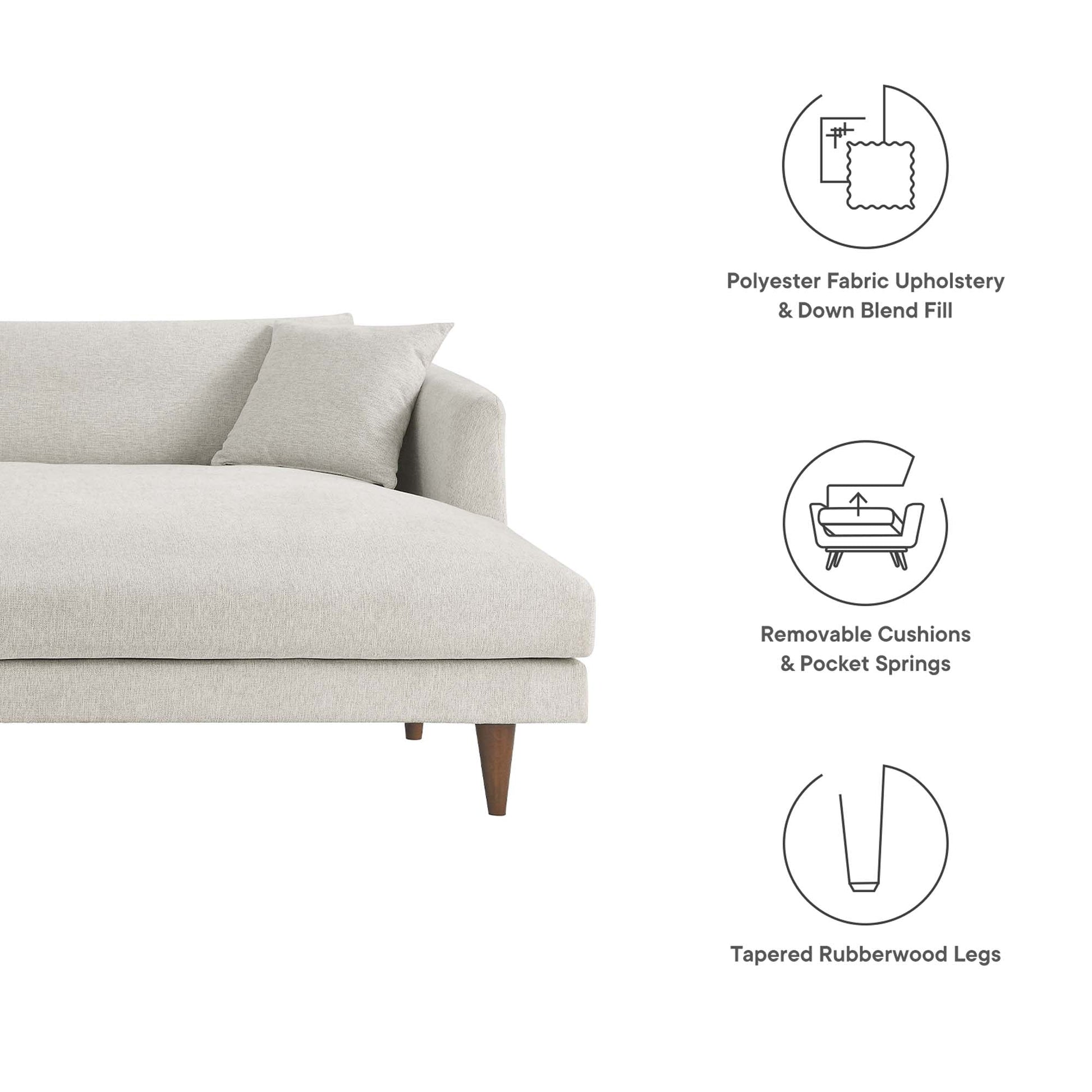 Zoya right-facing down-filled overstuffed sectional sofa in beige fabric by HouseOfZazla on Tampa Home & Garden Store