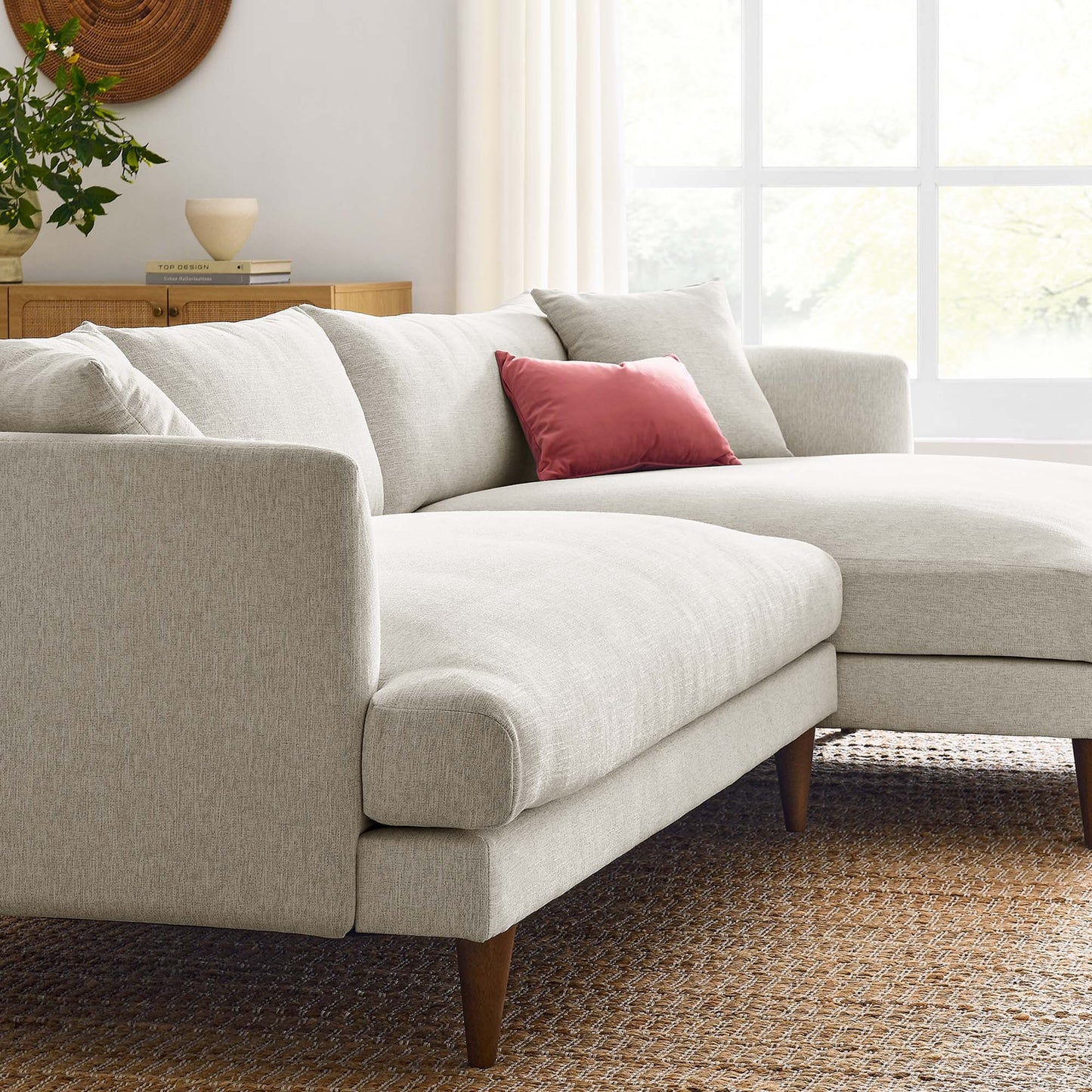 Zoya right-facing down-filled overstuffed sectional sofa beige fabric Modway on Tampa Home & Garden Store