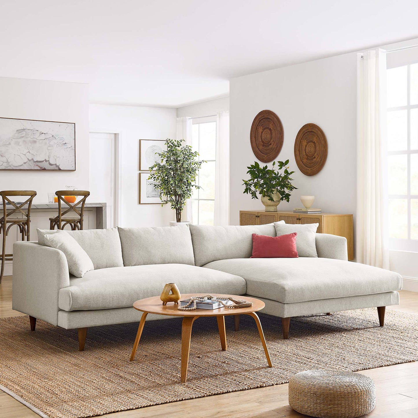 Zoya right-facing down-filled overstuffed sectional sofa in light gray fabric by Modway on Tampa Home & Garden Store