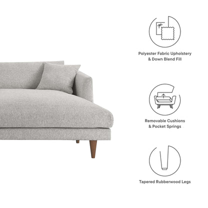 Zoya right-facing overstuffed sectional sofa in light gray fabric with tapered legs on Tampa Home & Garden Store