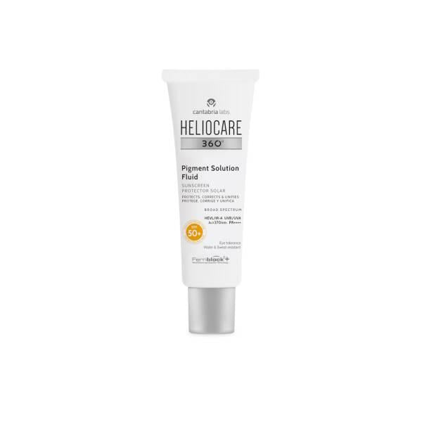 Heliocare 360 pigment solution fluid sunscreen tube, SPF50+, white tube with silver cap on Tampa Home & Garden Store
