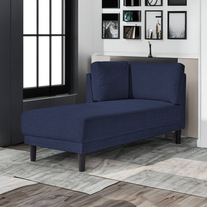 65" Mid-Century Modern Linen Fabric Corner Lounge Chair, Upholstered Indoor Chaise Lounge Solid Wood Sofa Bed for Bedroom