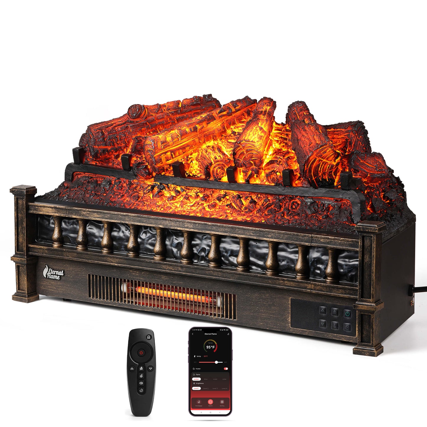 (Open Box) Eternal Flame EF26-PB Smart Electric Fireplace Logs, WiFi Enabled