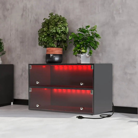 Black glass door shoe cabinet for sneakers with red LED lighting by VIP Digital Presence on Tampa Home & Garden Store