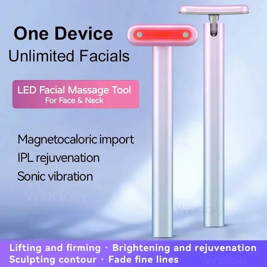 4 in 1 facial wand EMS microcurrent red light pink-silver dual devices for skin care on Tampa Home & Garden Store