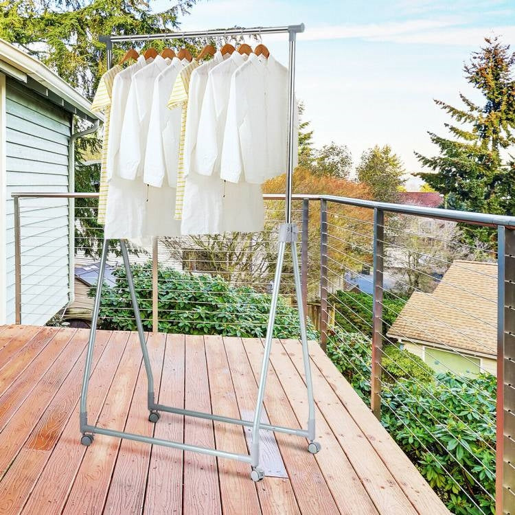 Perchero Metálico Plegable Extensible para Ropa con Ruedas Bloqueables