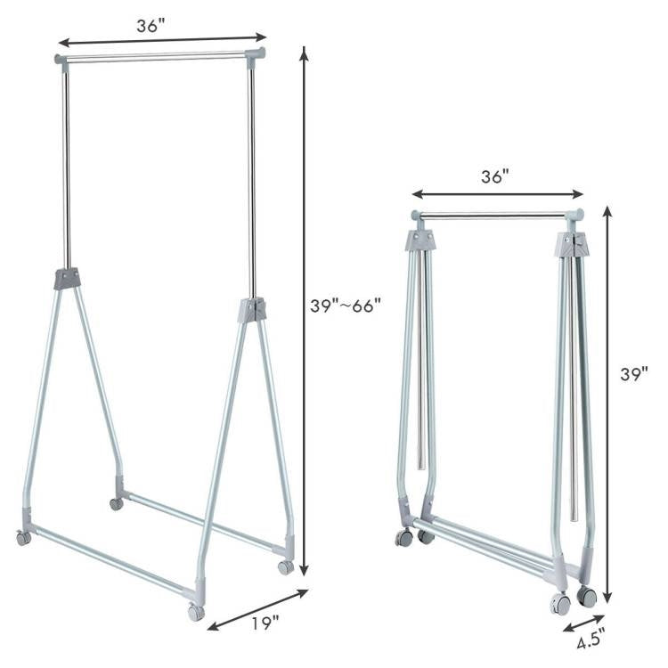 Perchero Metálico Plegable Extensible para Ropa con Ruedas Bloqueables