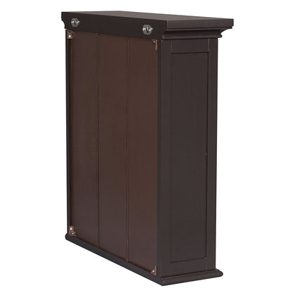 Armario de pared de baño de 2 puertas con estante abierto, espresso oscuro