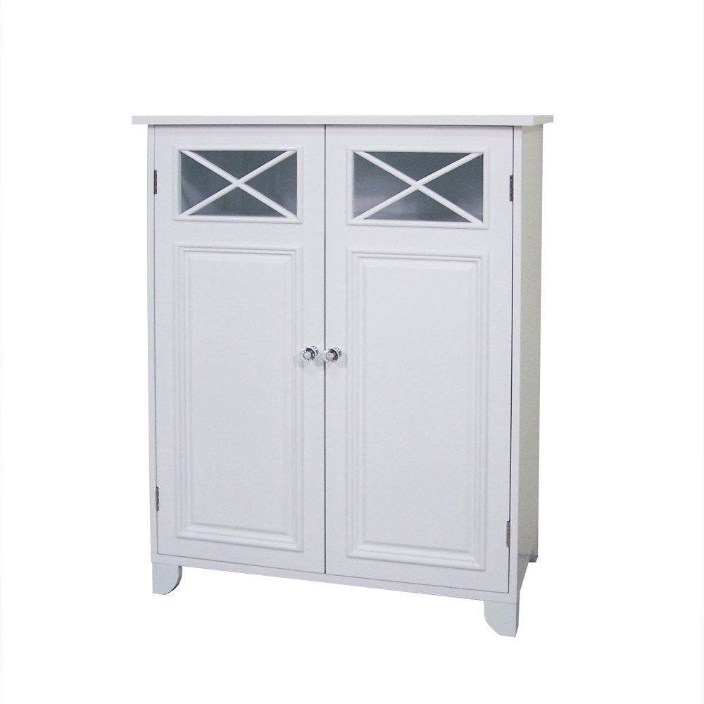 Mueble bajo de baño de 2 puertas blanco con estante de almacenamiento ajustable