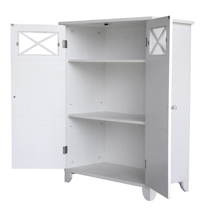 Mueble bajo de baño de 2 puertas blanco con estante de almacenamiento ajustable
