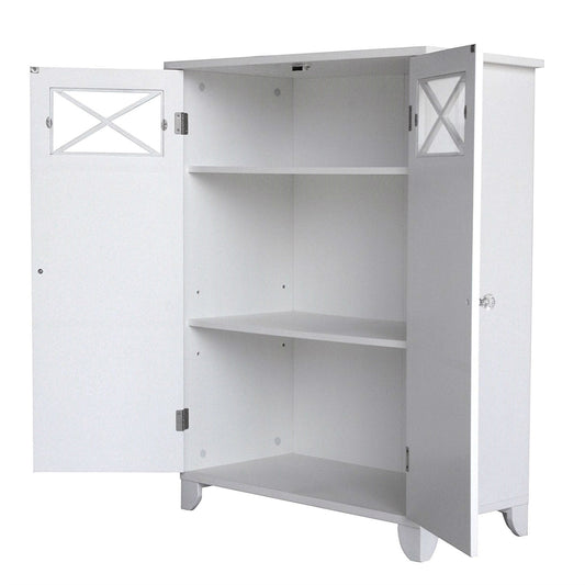 Mueble bajo de baño de 2 puertas blanco con estante de almacenamiento ajustable
