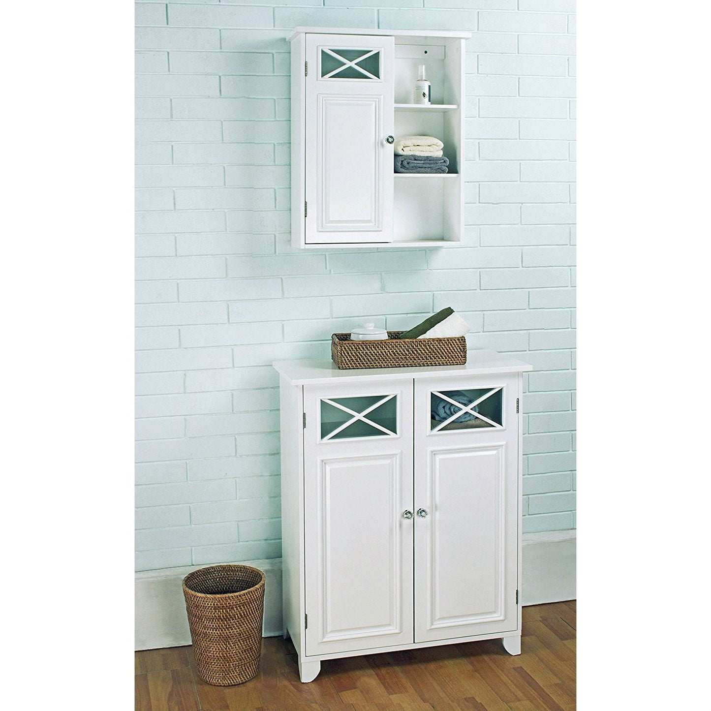 Mueble bajo de baño de 2 puertas blanco con estante de almacenamiento ajustable