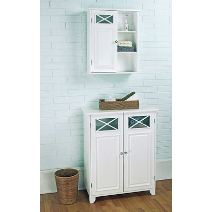 Mueble bajo de baño de 2 puertas blanco con estante de almacenamiento ajustable