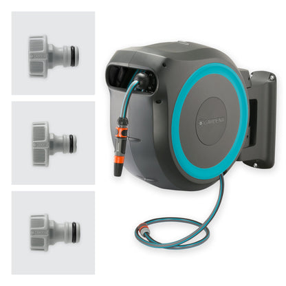 Gardena RollUp XL wall-mounted hose box with 35m retractable hose gray body turquoise ring on Tampa Home & Garden Store