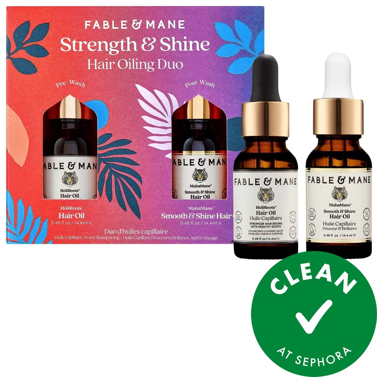 Fable & Mane Strength & Shine Hair Oiling Duo packaging showing four amber oil bottles total on Tampa Home & Garden Store
