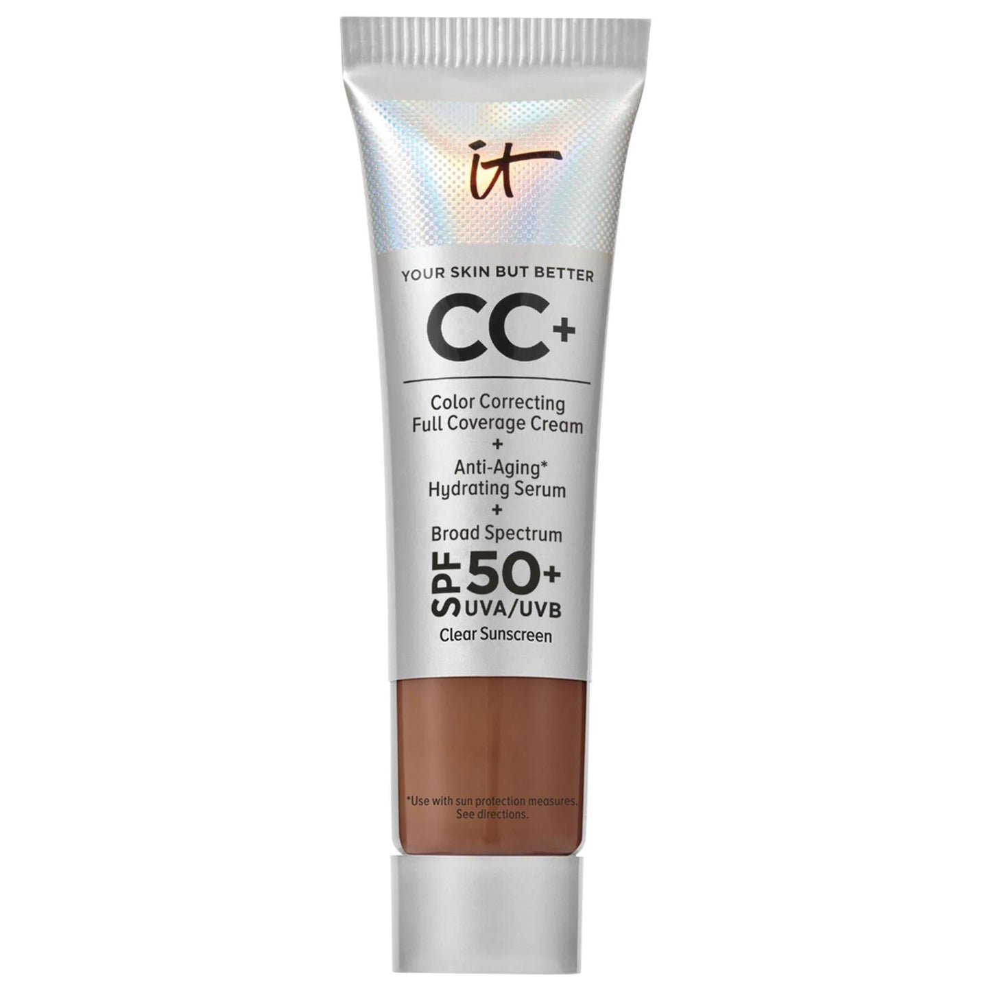 Foundation IT Cosmetics CC+ Cream mini tube with silver holographic packaging and SPF 50+ on Tampa Home & Garden Store