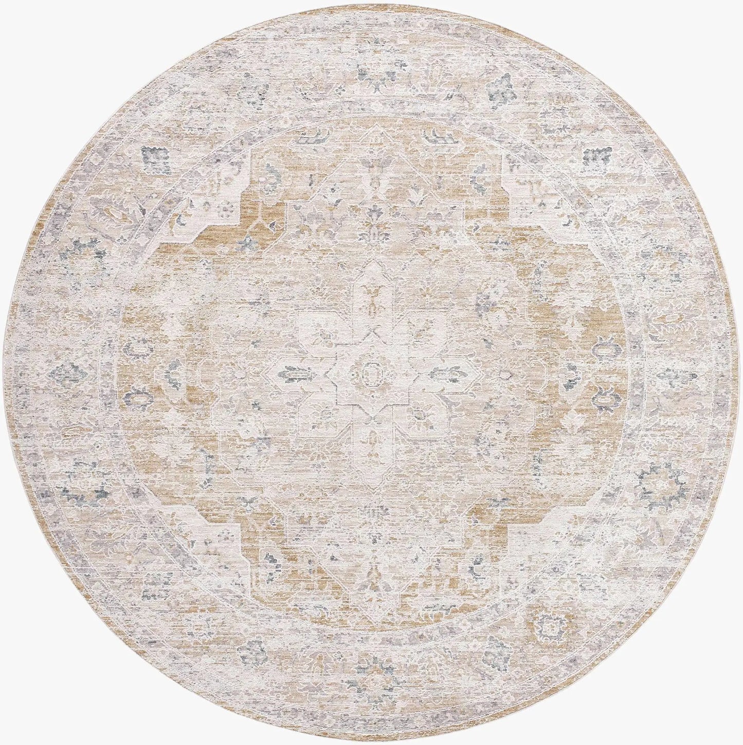 Rug Rhody Luxe Rug beige-gray distressed pattern, round shape by Boutique Rugs on Tampa Home & Garden Store