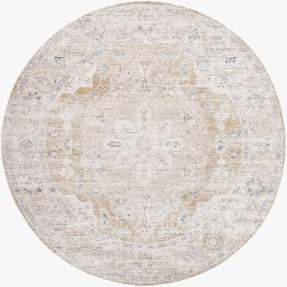 Rug Rhody Luxe Rug beige-gray distressed pattern, round shape by Boutique Rugs on Tampa Home & Garden Store