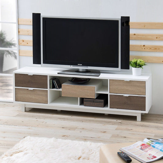 Modernos Muebles para TV de 70 Pulgadas Blancos con Acentos de Madera Natural