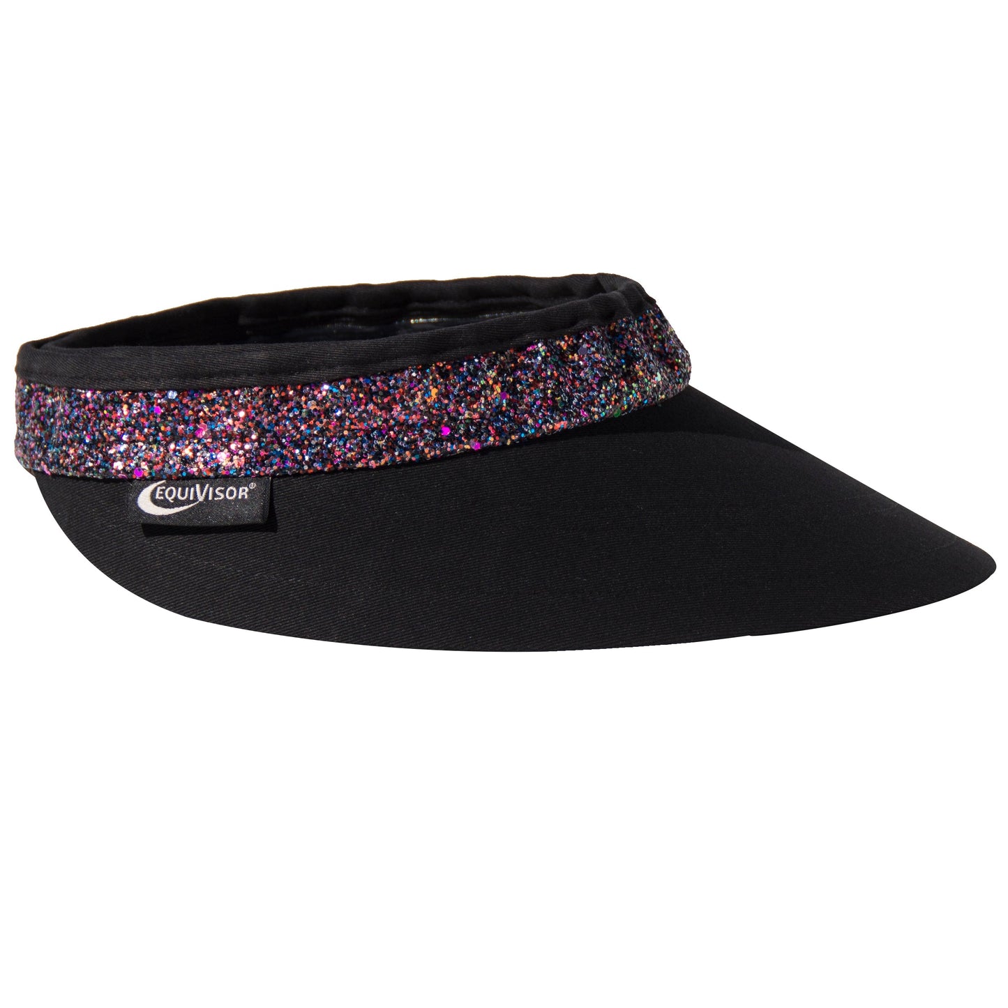 EquiVisor Glitz Sun Protection sun visor with black fabric and multicolor glitter band on Tampa Home & Garden Store