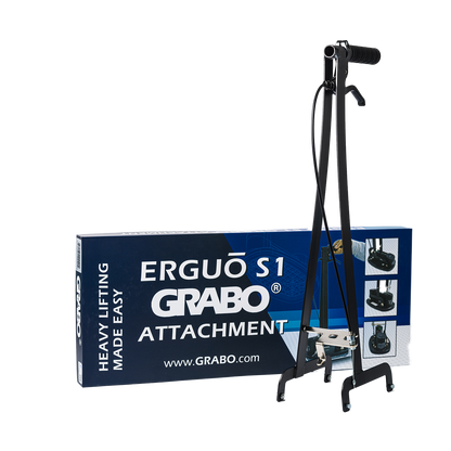 ERGUO S1 Ergonomic Extension Arm, black steel suction gripster accessory beside GRABO box on Tampa Home & Garden Store