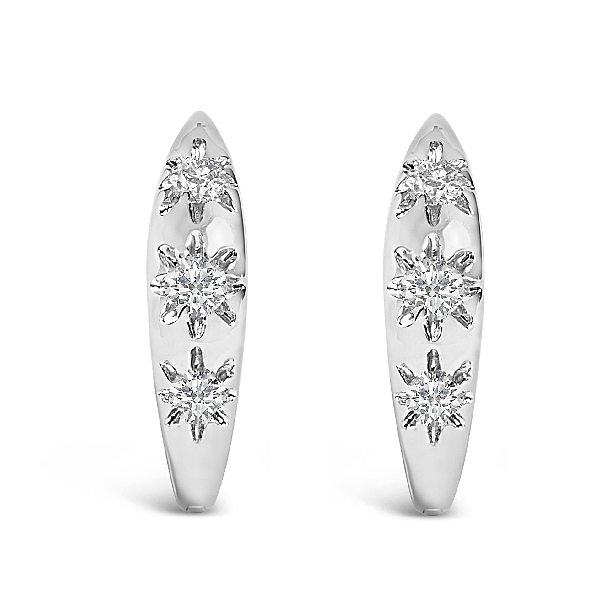 Earrings 10K white gold lab-grown diamond three-stone huggie hoops, 1/5 Cttw, pair (2) on Tampa Home & Garden Store