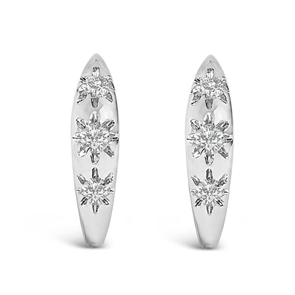 Earrings 10K white gold lab-grown diamond three-stone huggie hoops, 1/5 Cttw, pair (2) on Tampa Home & Garden Store