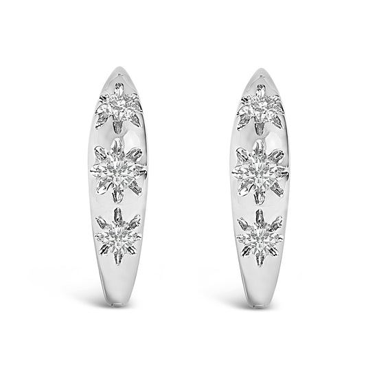 Earrings 10K white gold lab-grown diamond three-stone huggie hoops, 1/5 Cttw, pair (2) on Tampa Home & Garden Store