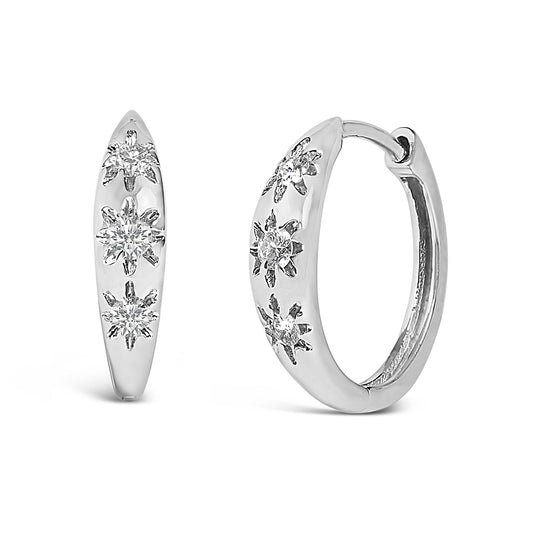 10K White Gold lab-grown diamond three-stone huggie hoop earrings Bids.com 1/5 Cttw on Tampa Home & Garden Store