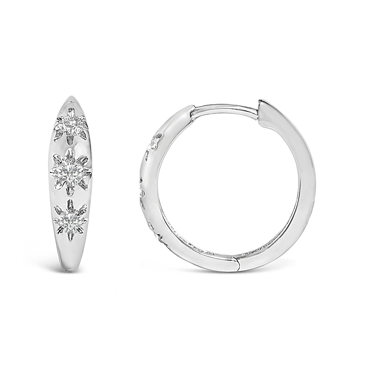Earrings 10K white gold 1/5 Cttw lab-grown diamond three-stone huggie hoop by Bids.com on Tampa Home & Garden Store