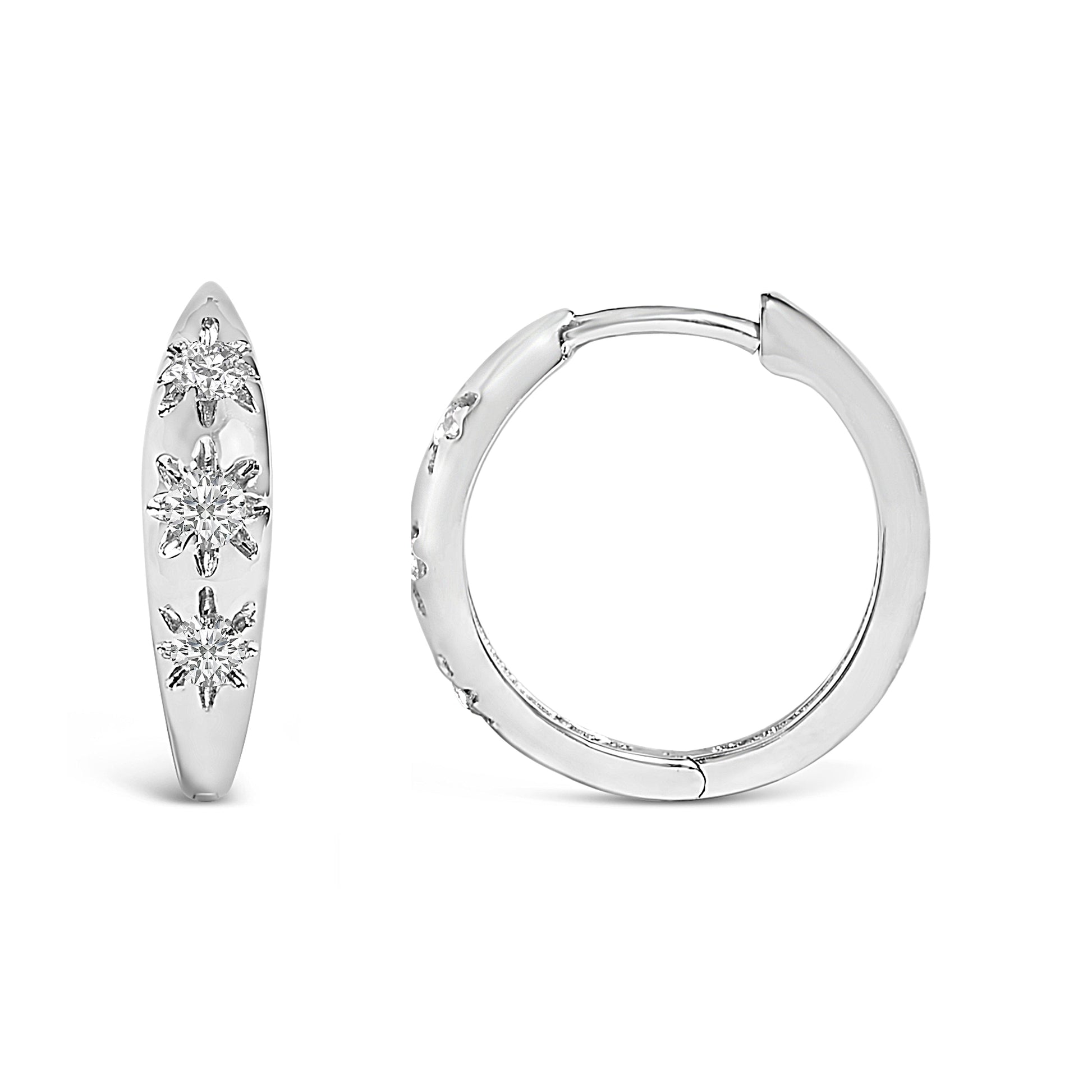 Earrings 10K white gold 1/5 Cttw lab-grown diamond three-stone huggie hoop by Bids.com on Tampa Home & Garden Store