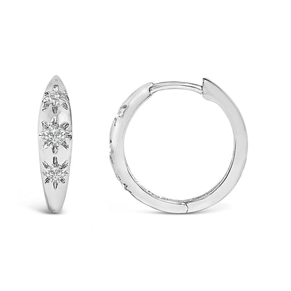 Earrings 10K white gold 1/5 Cttw lab-grown diamond three-stone huggie hoop by Bids.com on Tampa Home & Garden Store