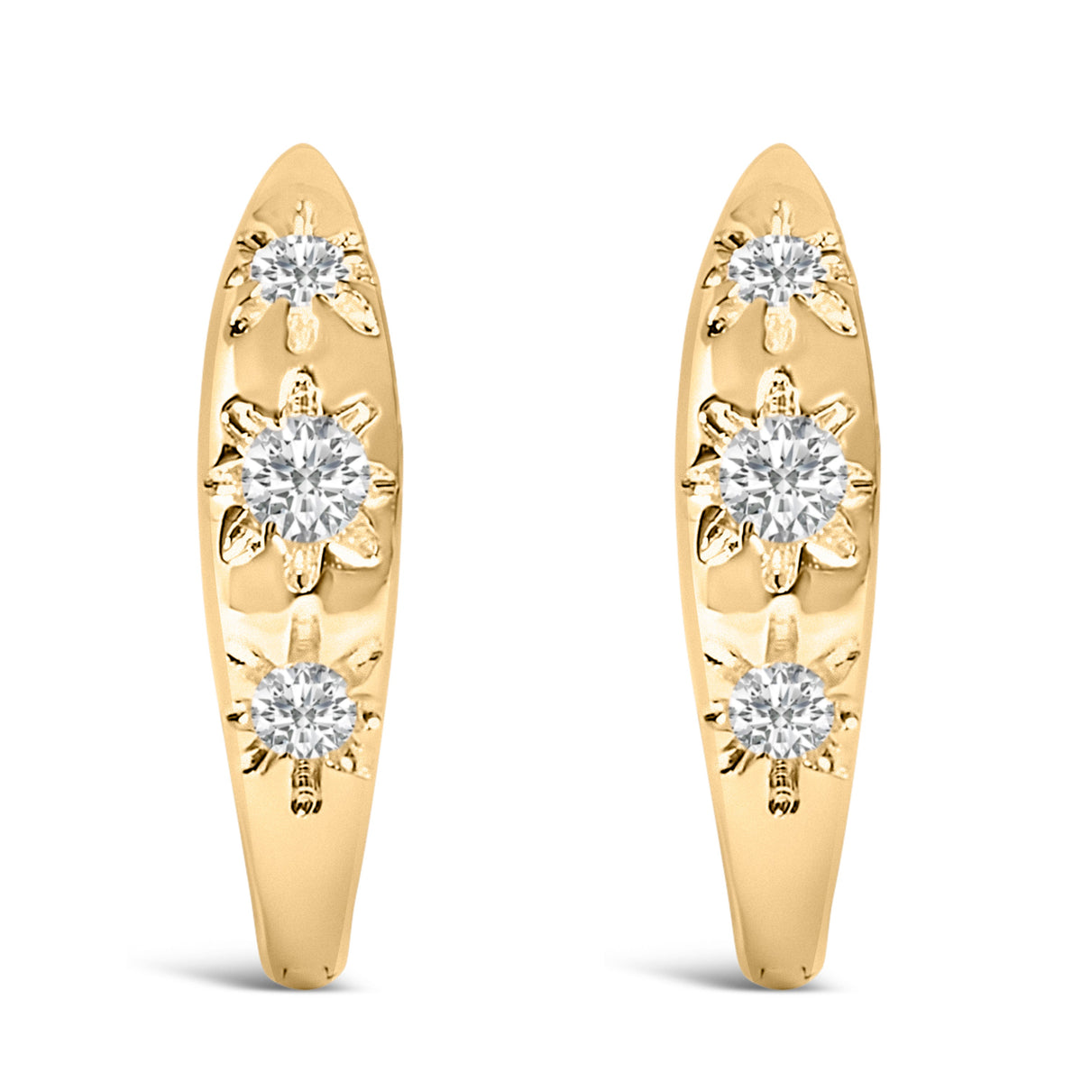Earrings pair: 10K white gold lab-grown diamond three-stone huggie hoops, Bids.com on Tampa Home & Garden Store