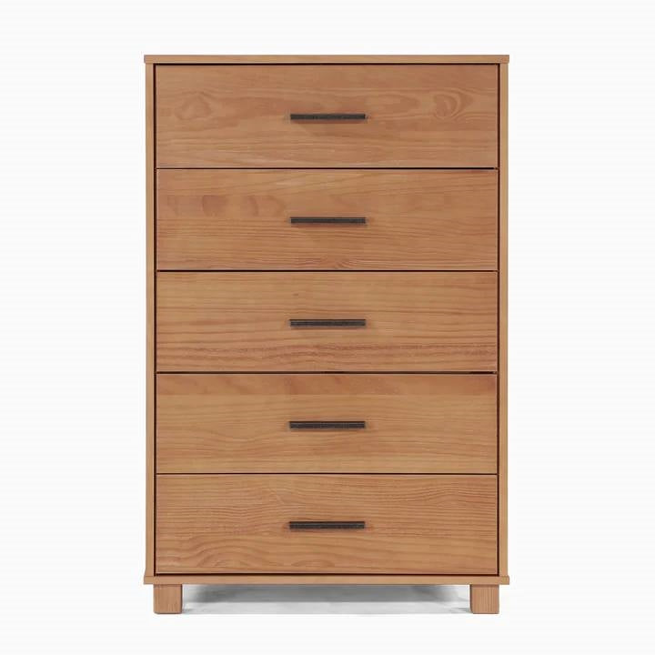 Modern Farmhouse solid wood 5-drawer bedroom chest in light brown finish by HomePacific on Tampa Home & Garden Store