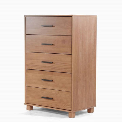 Modern Farmhouse solid wood 5-drawer dresser in light brown finish with handles by HomePacific on Tampa Home & Garden Store