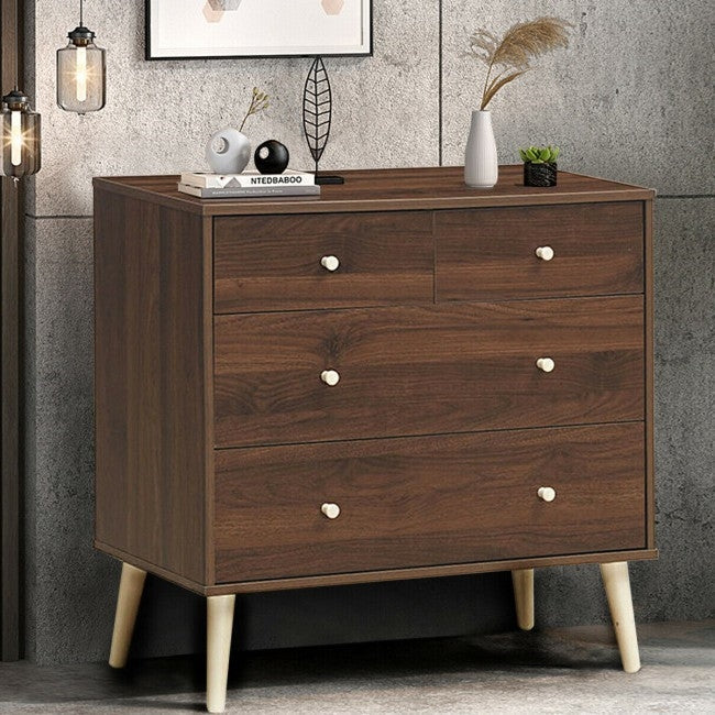 Cómoda de almacenamiento Espresso Modern FarmHome de 4 cajones y deslizamiento suave
