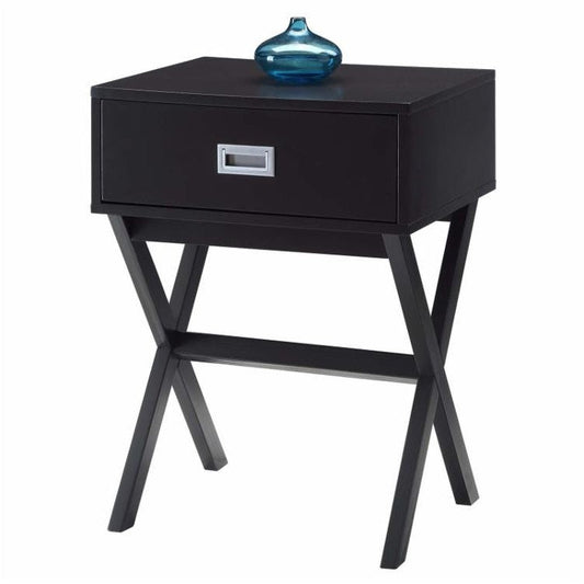 Mesita de Noche Moderna con 1 Cajón, Mesa Auxiliar de Acabado en Madera de Espresso