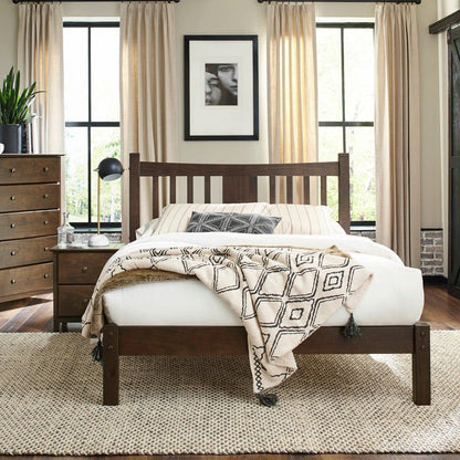 Cama de plataforma tamaño King estilo rústico de madera maciza con cabecero en color espresso