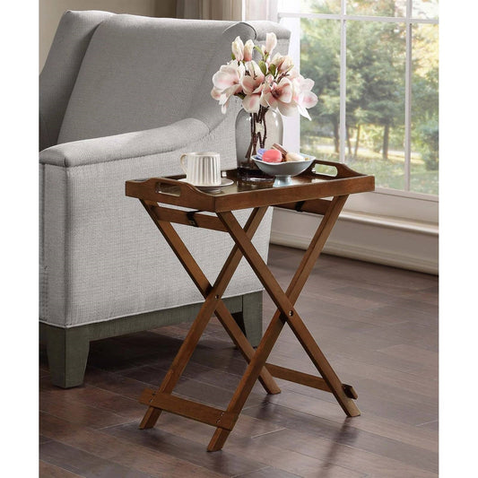 Folding TV Tray Bedside Table in Dark Brown Espresso Wood Finish - Tampa Home & Garden Store