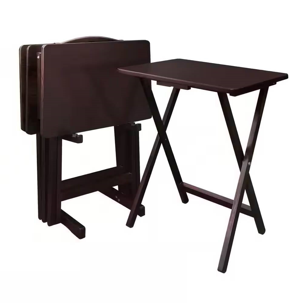 Juego de 4 - Juego de mesas plegables para TV con soporte, acabado de madera en color marrón oscuro