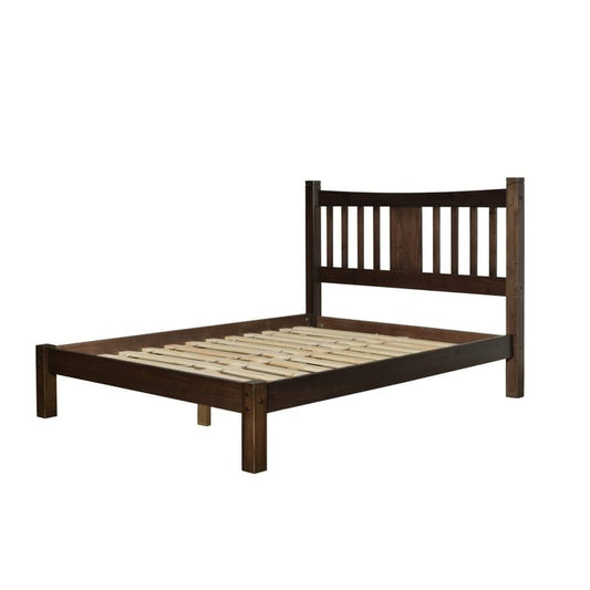 Queen size Solid Pine Wood Platform Bed with Headboard in Espresso - Tampa Home & Garden Store