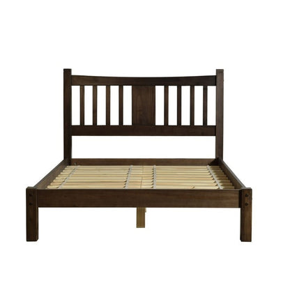 Cama de plataforma de madera maciza de pino tamaño Queen con cabecero en Espresso