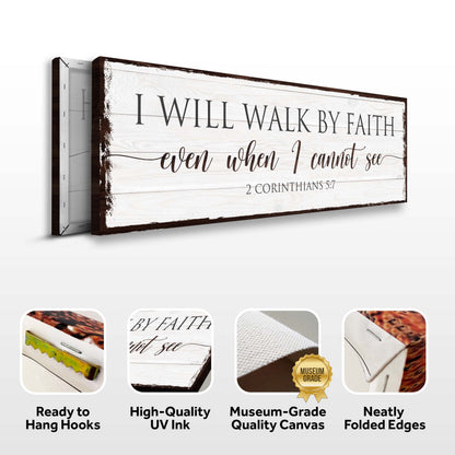 Canvas sign I Will Walk By Faith 2 Corinthians 5:7 by Tailored Canvases, distressed white wood on Tampa Home & Garden Store
