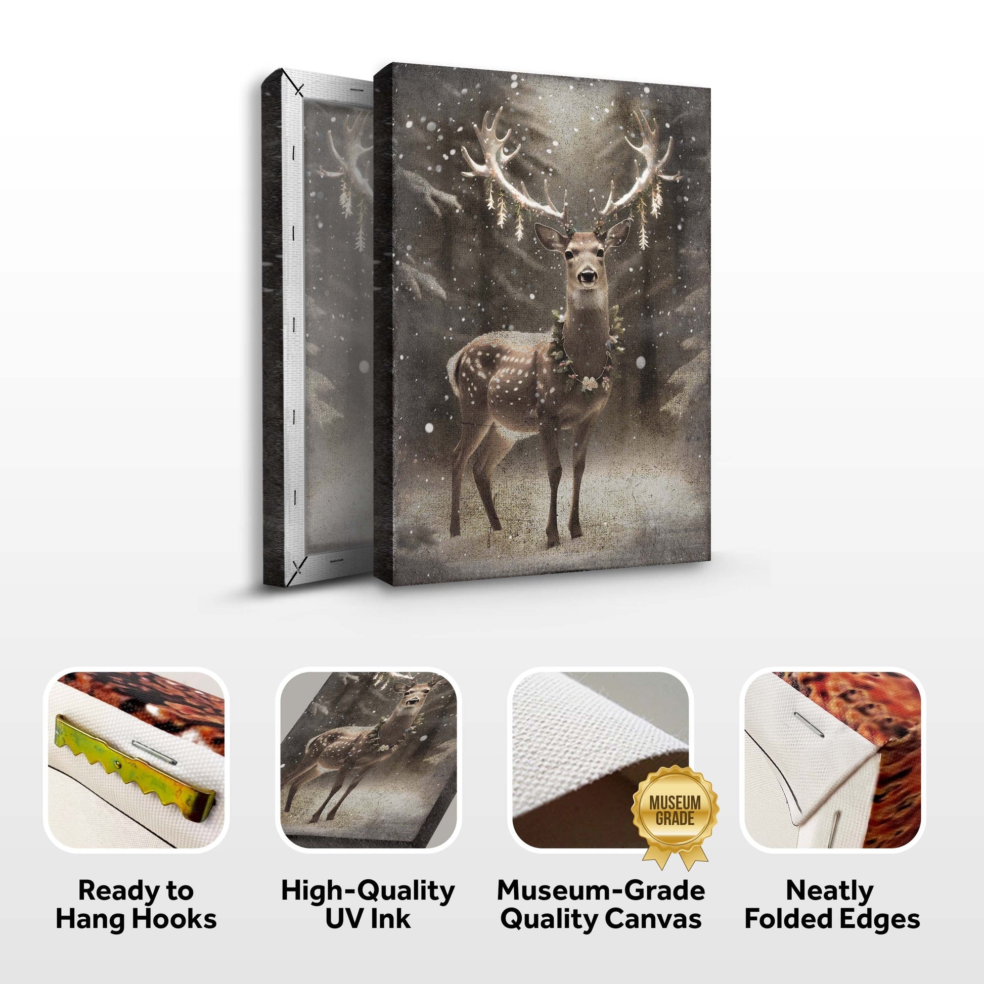 Vintage Winter Deer Christmas Canvas by Tailored Canvases featuring a buck in snowy scene on Tampa Home & Garden Store