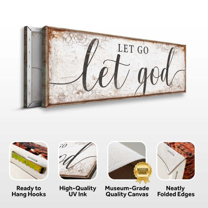 Let Go Let God Faith Sign canvas with vintage distressed floral border Tailored Canvases on Tampa Home & Garden Store