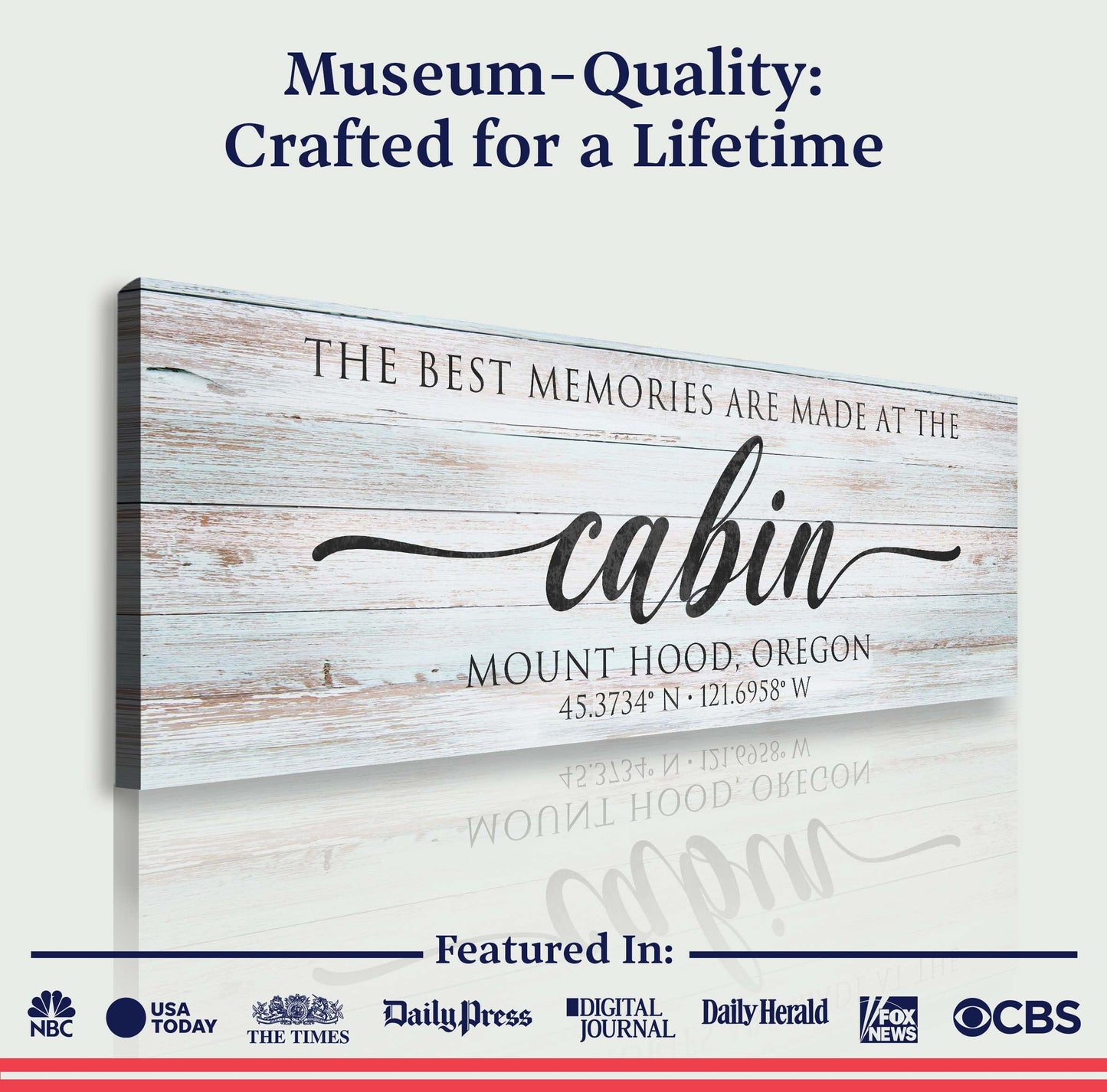 Canvas Sign II by Tailored Canvases with rustic wood plank and cabin lettering on Tampa Home & Garden Store